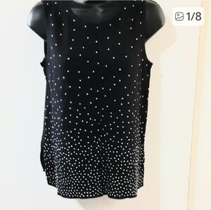 NIC + ZOE Black Pewter Pearl Embellished Sleeveless Top Small Elegant Blouse